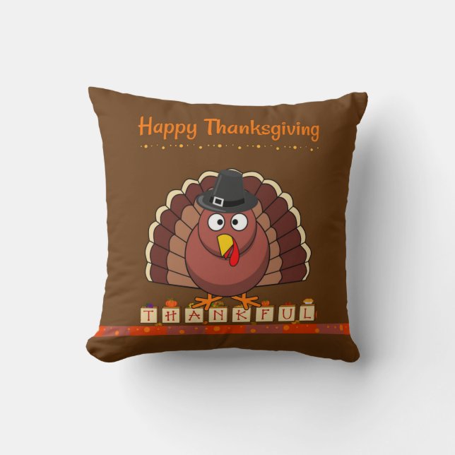 Happy Thanksgiving, Pilgrim Turkey Cushion (Front)
