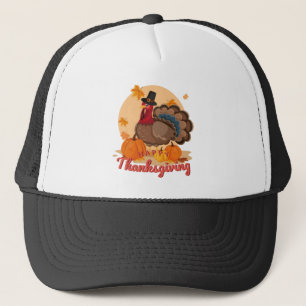 happy thanksgiving pilgrim turkey trucker hat