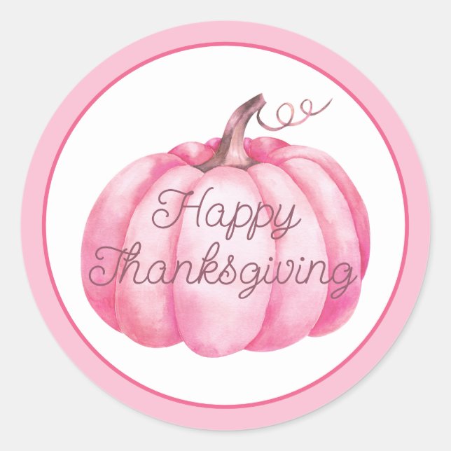 Happy Thanksgiving Pink Pumpkin Classic Round Sticker (Front)