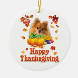 Happy Thanksgiving Pomeranian Dog Im Thankful For  Ceramic Tree Decoration