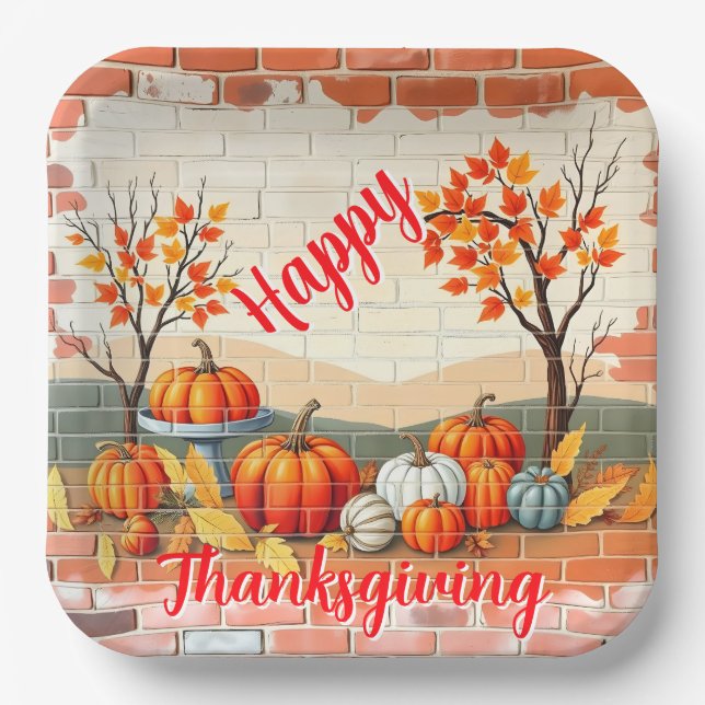 Happy Thanksgiving Popular Beautiful Fall Paper Plate (Front)