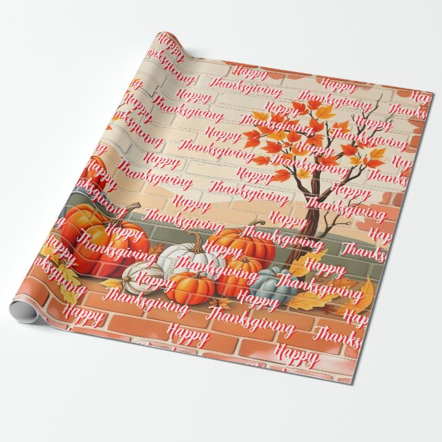 Happy Thanksgiving Popular Beautiful Fall Wrapping Paper (Unrolled)
