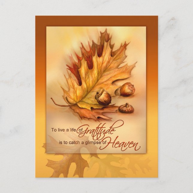 Happy Thanksgiving Postcard Autumn Leaves & Acorns (Front)
