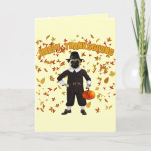 Happy Thanksgiving Pug Greeting Card
