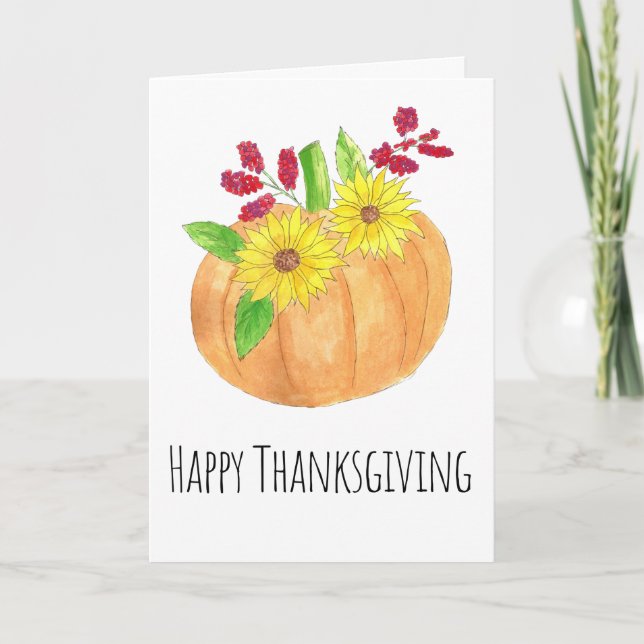 Happy Thanksgiving Pumpkin and Sunflowers Card (Front)