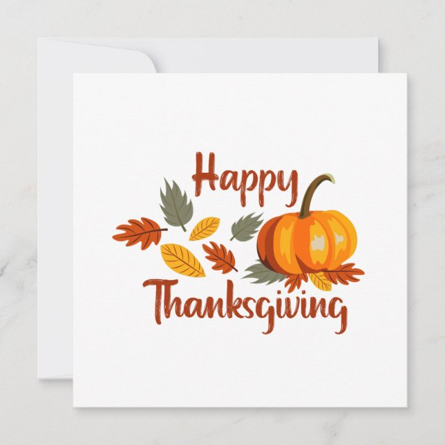 Happy Thanksgiving Pumpkin Autumn Leaves Flat Invitation (Front)