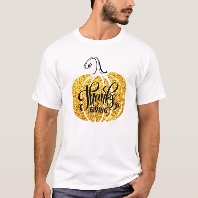 Happy Thanksgiving Pumpkin Autumn Leaves Flat T-Shirt (Front)