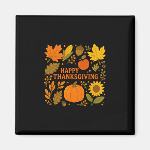 Happy Thanksgiving Pumpkin Autumn Leaves Harvest Magnet