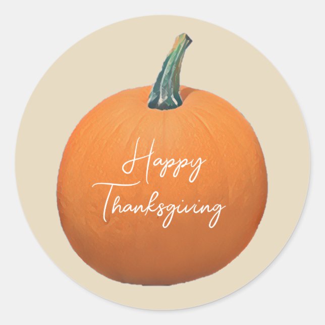 Happy Thanksgiving Pumpkin Classic Round Sticker (Front)