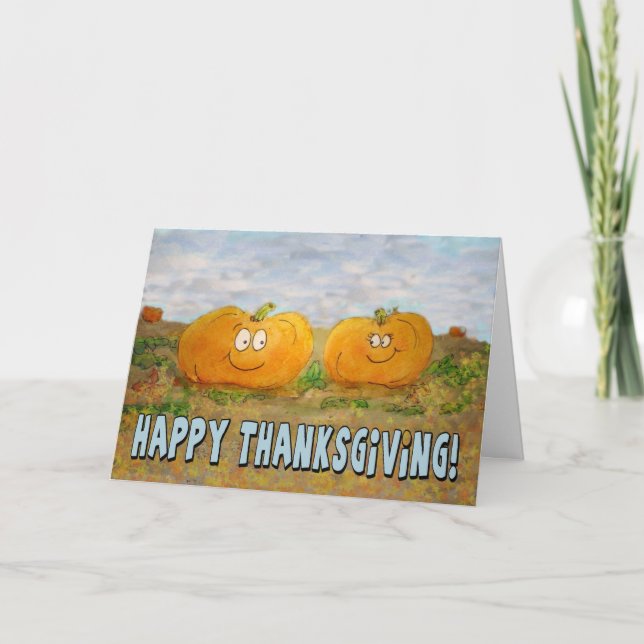 Happy Thanksgiving Pumpkin Couple Pair Whimsical Holiday Card (Front)