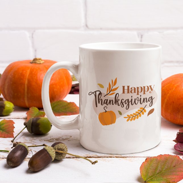 Happy Thanksgiving Pumpkin Fall Leaves  Coffee Mug (Happy thanksgiving mug)