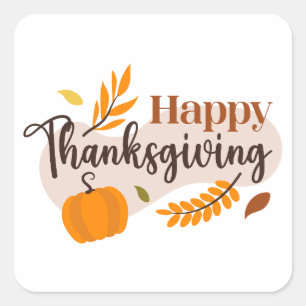 Happy Thanksgiving Pumpkin Fall Leaves  Square Sticker