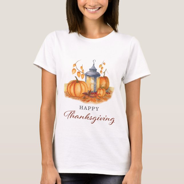 Happy Thanksgiving Pumpkin Fall Leaves  T-Shirt (Front)