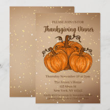 Happy Thanksgiving Pumpkin Glitter Invitation