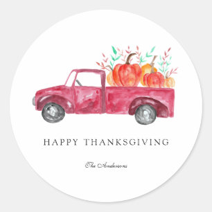 Happy Thanksgiving Pumpkin Harvest Red Truck Fall  Classic Round Sticker