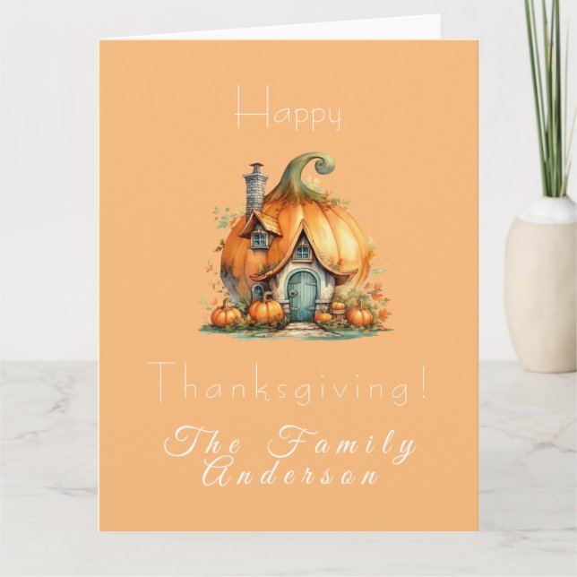 Happy thanksgiving pumpkin house yellow card (Front)