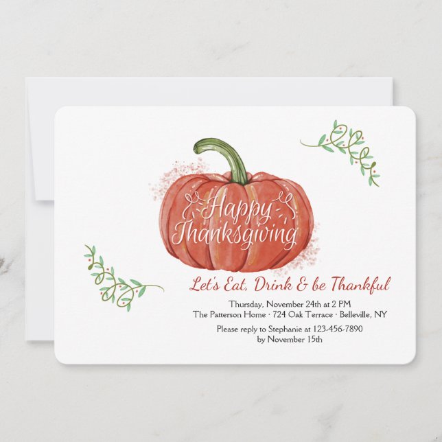 Happy Thanksgiving Pumpkin Invitation (Front)