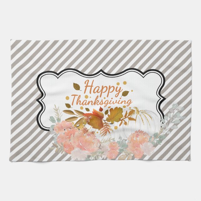  Happy  thanksgiving Pumpkin Kitchen Towel (Horizontal)
