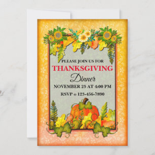 Happy Thanksgiving Pumpkin Leaves Fall Festival Holiday Card