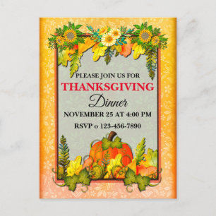 Happy Thanksgiving Pumpkin Leaves Fall Festival Holiday Postcard