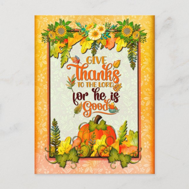 Happy Thanksgiving Pumpkin Leaves Fall Festival Holiday Postcard (Front)