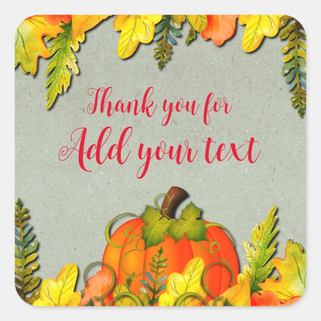 Happy Thanksgiving Pumpkin Leaves Fall Festival Square Sticker (Front)