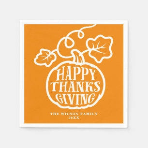Happy Thanksgiving Pumpkin Lettering Orange Napkin