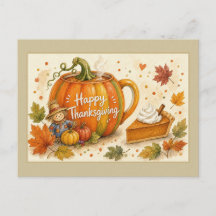 Happy Thanksgiving Pumpkin Mug and Pie Postcard