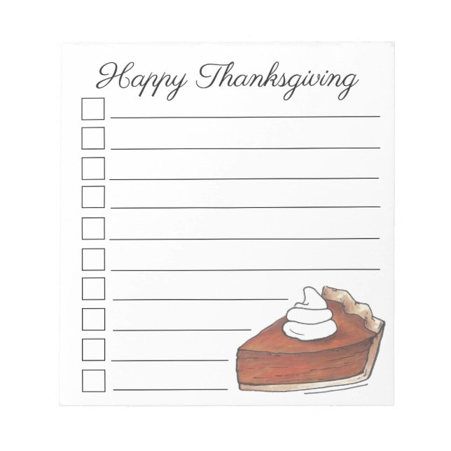 Happy Thanksgiving Pumpkin Pie Slice Checklist Notepad (Front)