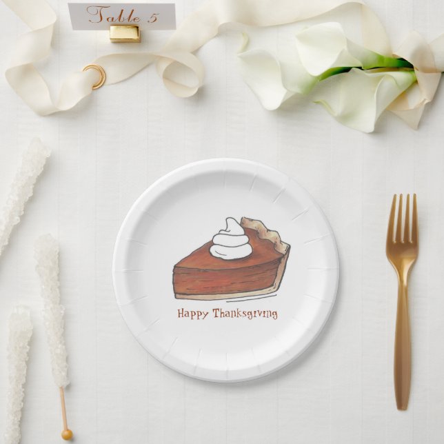 Happy Thanksgiving Pumpkin Pie Slice Whipped Cream Paper Plate (Wedding)