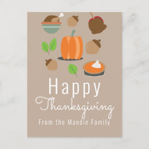 Happy Thanksgiving Pumpkin Pie, Turkey, Foods Postcard