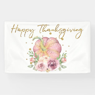 Happy Thanksgiving Pumpkin Pink and Glitter Banner
