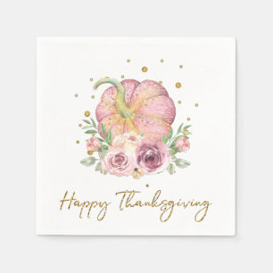 Happy Thanksgiving Pumpkin Pink Gold Napkins