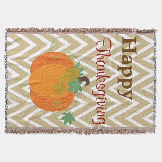 Happy Thanksgiving Pumpkin Throw Blanket (Front)