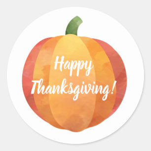 Happy Thanksgiving Pumpkin Watercolor Classic Round Sticker