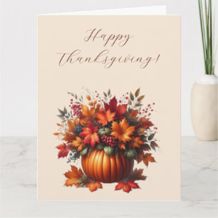 Happy Thanksgiving-Pumpkin with Fall Leaves Card
