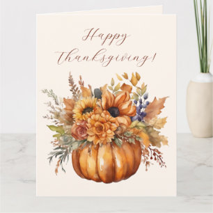 Happy Thanksgiving-Pumpkin with Flowers- Card