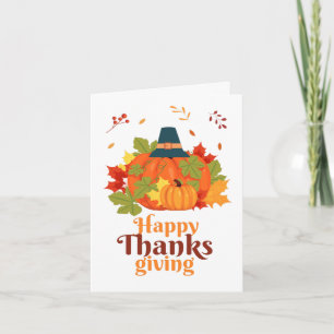 Happy Thanksgiving Pumpkin with Hats and Leaves   Invitation