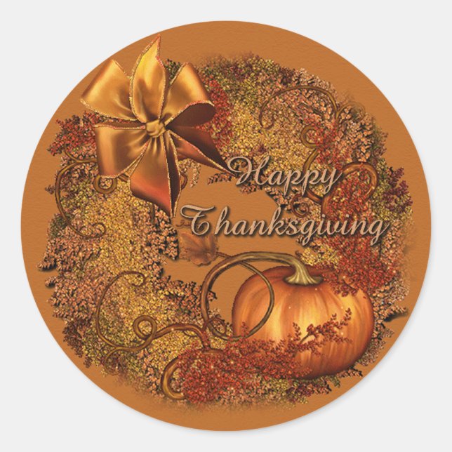 Happy Thanksgiving Pumpkin Wreath Stickers (Front)