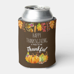 Happy Thanksgiving Pumpkins and Autumn Foliage Can Cooler