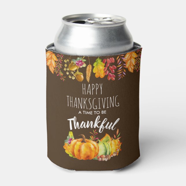 Happy Thanksgiving Pumpkins and Autumn Foliage Can Cooler (Can Front)
