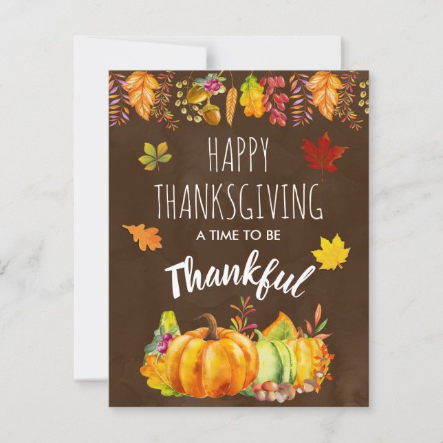 Happy Thanksgiving Pumpkins and Autumn Foliage Holiday Card (Front)