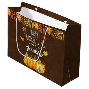 Happy Thanksgiving Pumpkins and Autumn Foliage Large Gift Bag