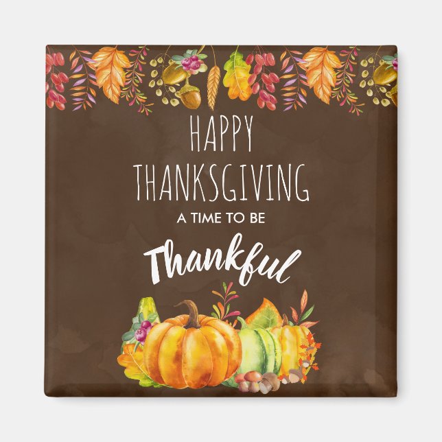 Happy Thanksgiving Pumpkins and Autumn Foliage Magnet (Front)