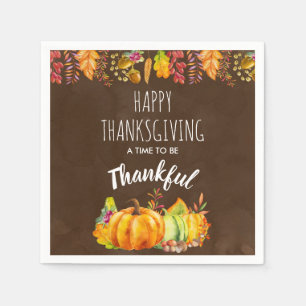 Happy Thanksgiving Pumpkins and Autumn Foliage Napkin