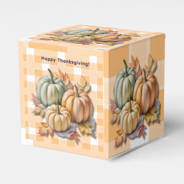 Happy Thanksgiving Pumpkins & Autumn Leaves Favour Box (Front Side)
