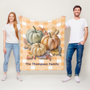 Happy Thanksgiving Pumpkins & Autumn Leaves Fleece Blanket