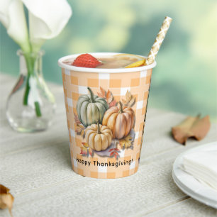 Happy Thanksgiving Pumpkins & Autumn Leaves Paper Cups