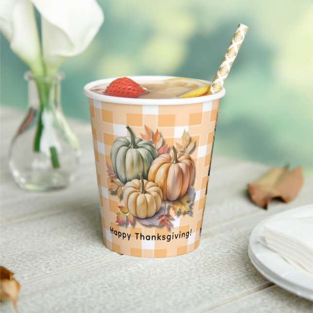 Happy Thanksgiving Pumpkins & Autumn Leaves Paper Cups (Insitu)