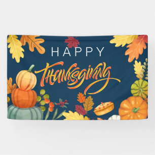 Happy Thanksgiving Pumpkins, Berries and Leaves  Banner